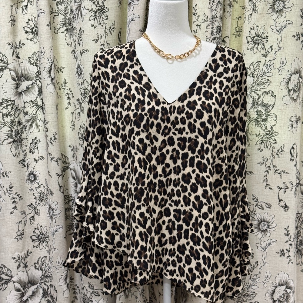 Vince Camuto Animal Print V-Neck Blouse